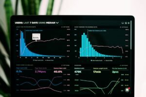 Performance analytics graphs on a laptop screen, representing lead generation cost comparison, by IDEAIFY Solutions